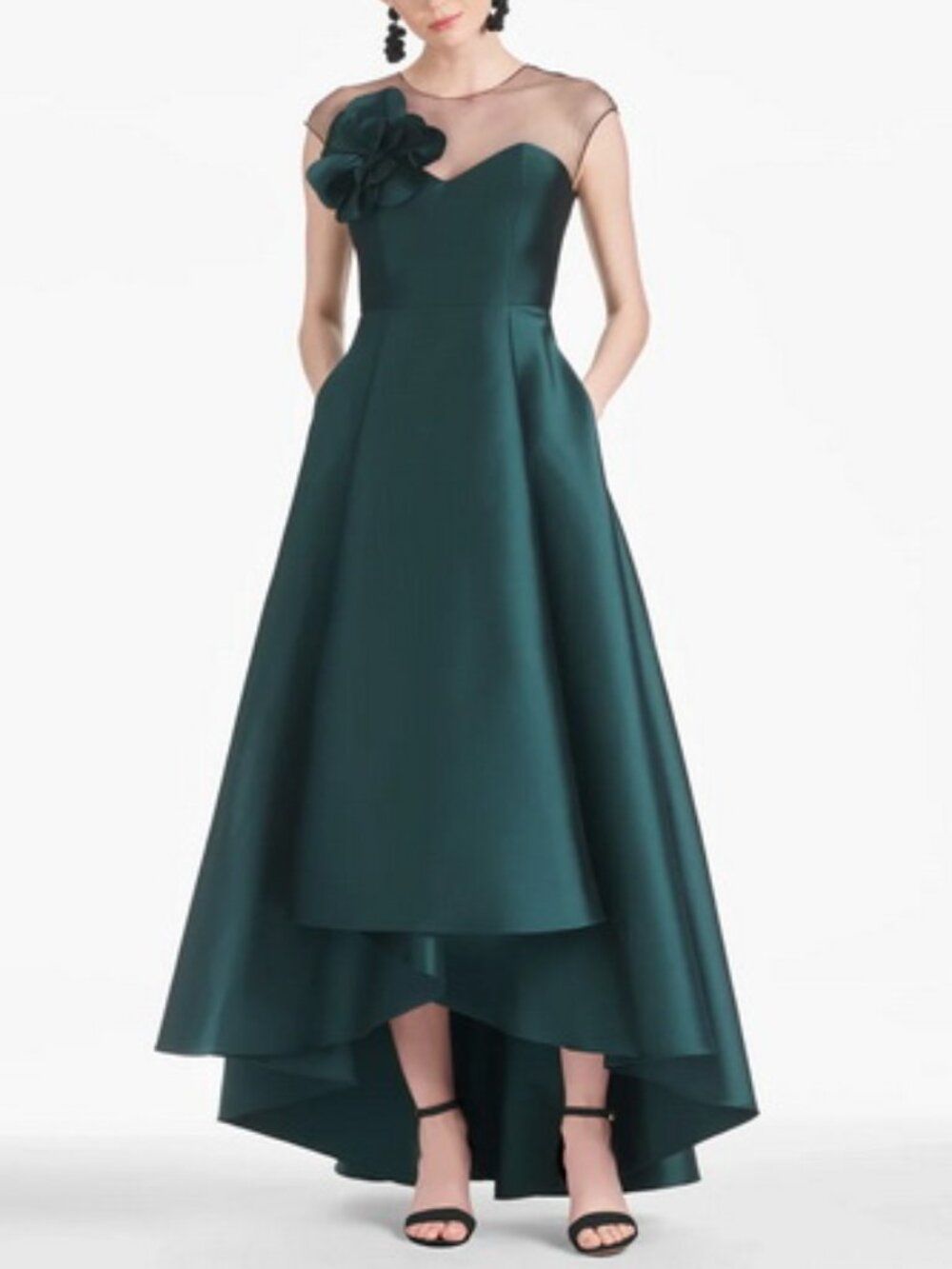 Sachin + Babi Forest Green Blakely Satin Gown High Low Dress - Picture 2 of 4